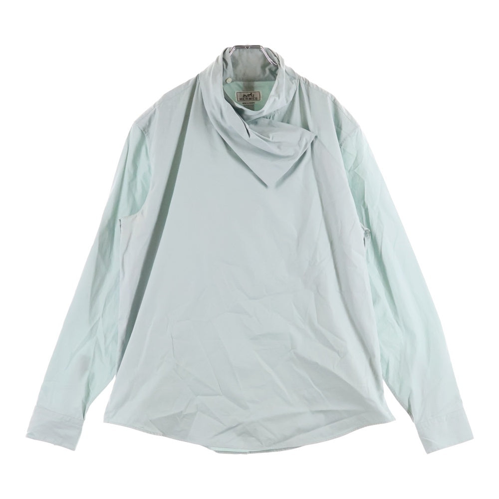 HERMES(エルメス) セリエ カフスボタン 変形 スカーフ スタンドカラー プルオーバー 長袖シャツ ライトグリーン