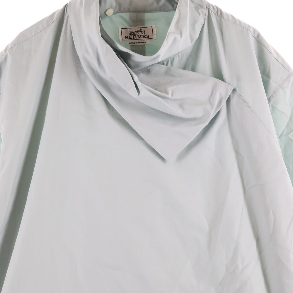 HERMES(エルメス) セリエ カフスボタン 変形 スカーフ スタンドカラー プルオーバー 長袖シャツ ライトグリーン