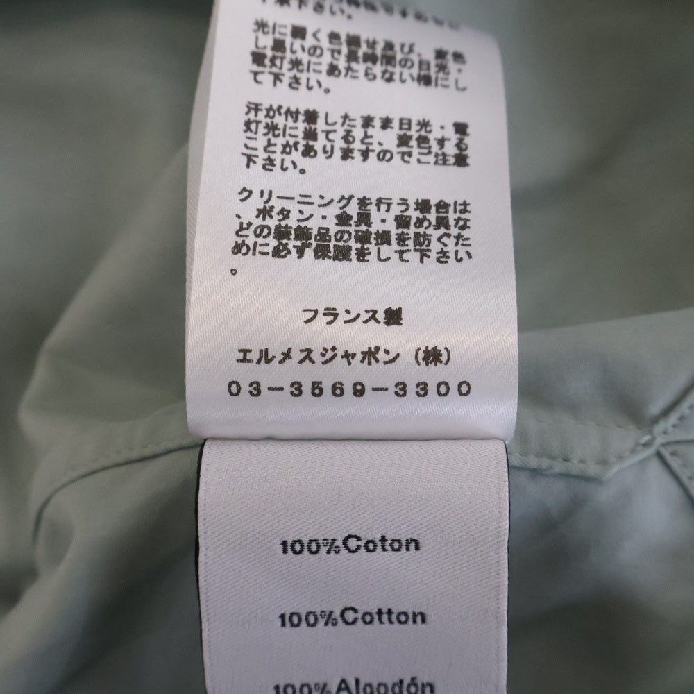 HERMES(エルメス) セリエ カフスボタン 変形 スカーフ スタンドカラー プルオーバー 長袖シャツ ライトグリーン