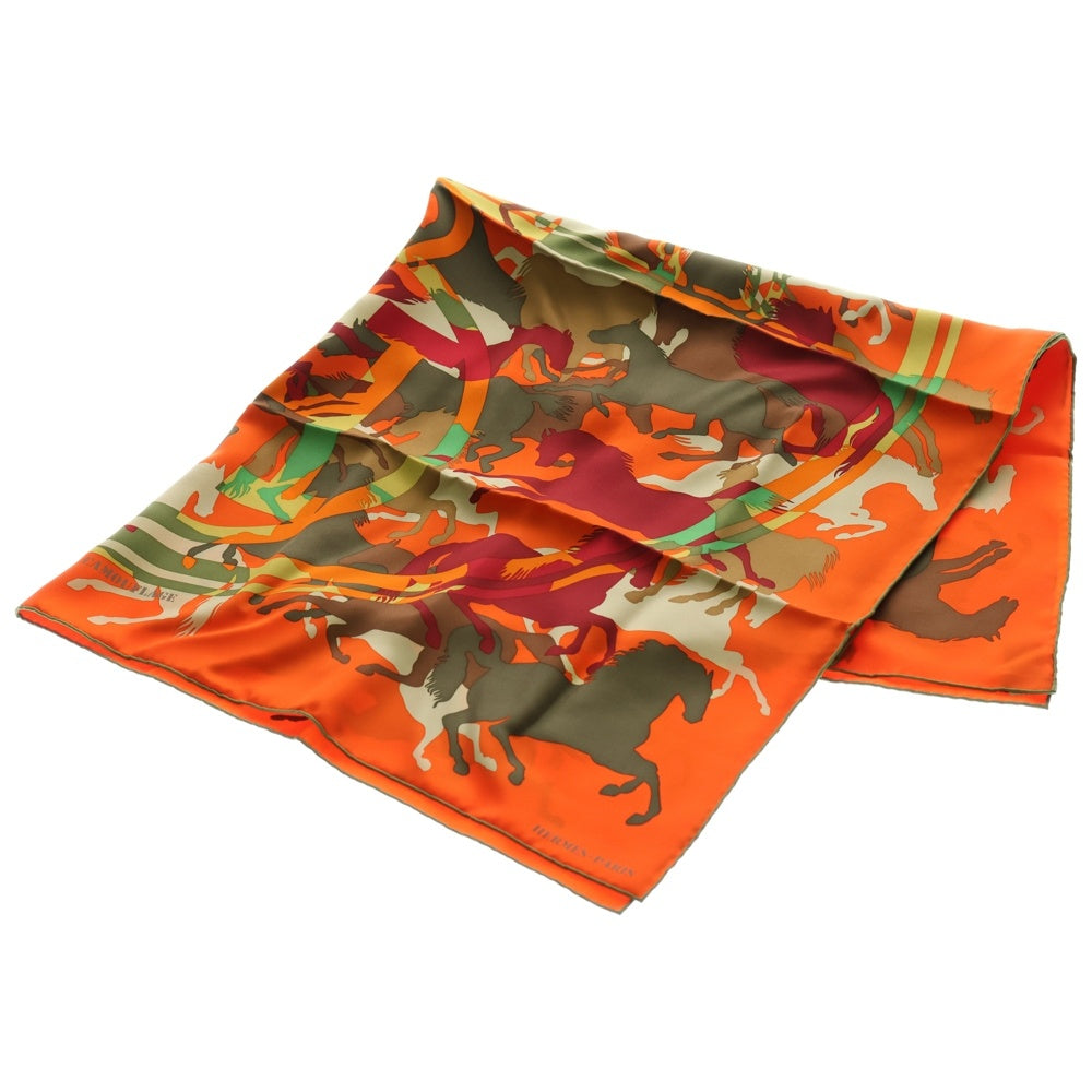 HERMES(エルメス) カレ90 EX LIBRIS EN CAMOUFLAGE エクスリブリスのカモフラージュ 総柄シルクスカーフ オレンジ レディース