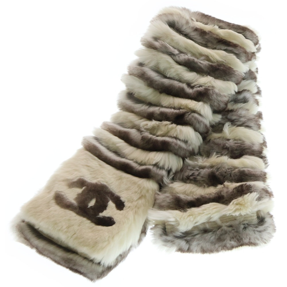 CHANEL(シャネル) ココマーク マフラー ホワイト ブラウン オリラグ×カシミア レディース