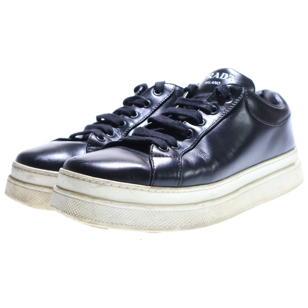 PRADA(プラダ) ロゴプリント レザー レースアップ ローカットシューズ スニーカー ブラック レディース 1E888L
