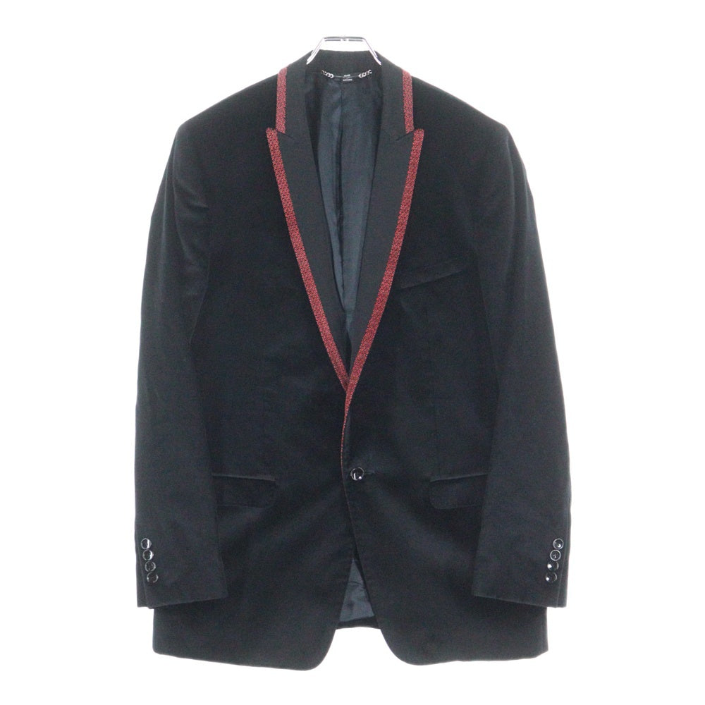 DOLCE & GABBANA(ドルチェアンドガッバーナ) ベロア ベルベット ナロー ピークドラペル 柄切り替え 1B テーラードジャケット ブラック/レッド RJ0483