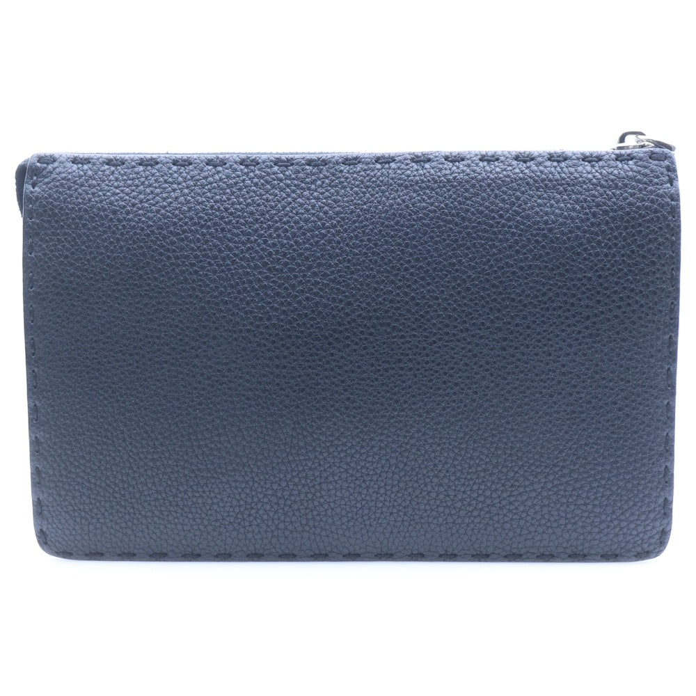 FENDI(フェンディ) バグズアイ クラッチバッグ セカンドバッグ ケース ポーチ ブラック レザー 7VA350 シルバー金具 レディース