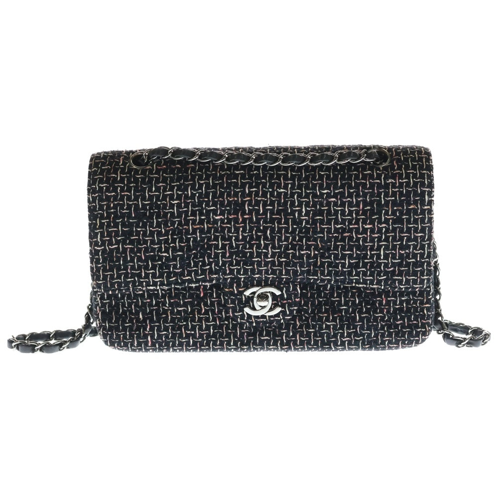 CHANEL(シャネル) マトラッセ25 ダブルフラップ ダブルチェーン ショルダーバッグ マルチカラー ツイード シルバー金具 レディース
