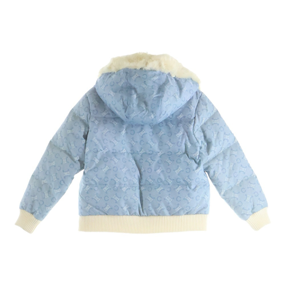 CELINE(セリーヌ) トリオンフ ロゴ総柄 ファーフーデッド ダウンジャケット ライトブルー キッズ レディース