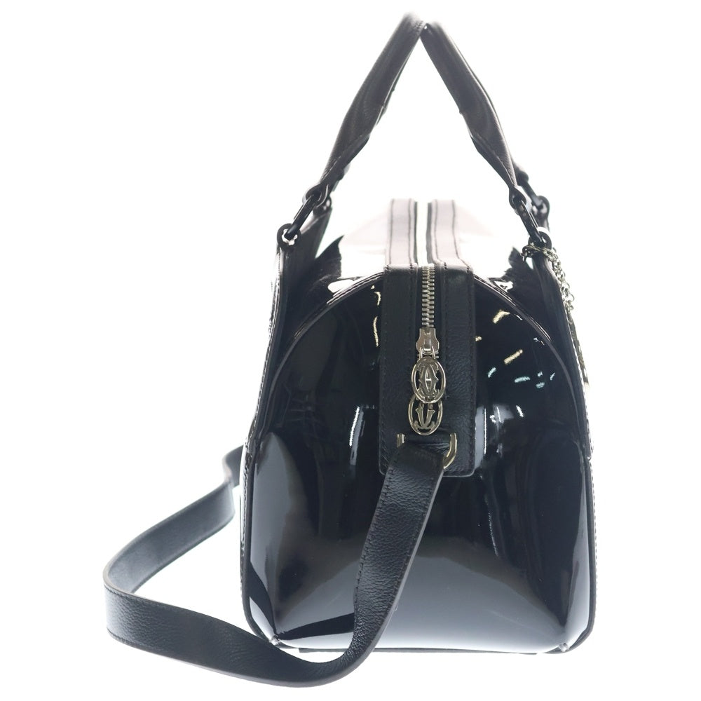 Cartier(カルティエ) マルチェロ パテント コンビレザー 2WAY ハンド ショルダーバッグ シルバー金具 ブラック レディース