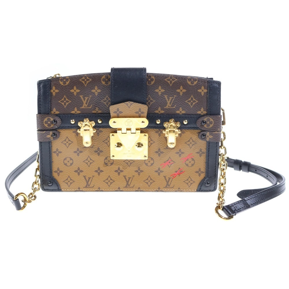 LOUIS VUITTON(ルイヴィトン) トランク クラッチ モノグラムリバース PVC レザー チェーンショルダーバッグ ゴールド金具 ブラウン M43596 レディース