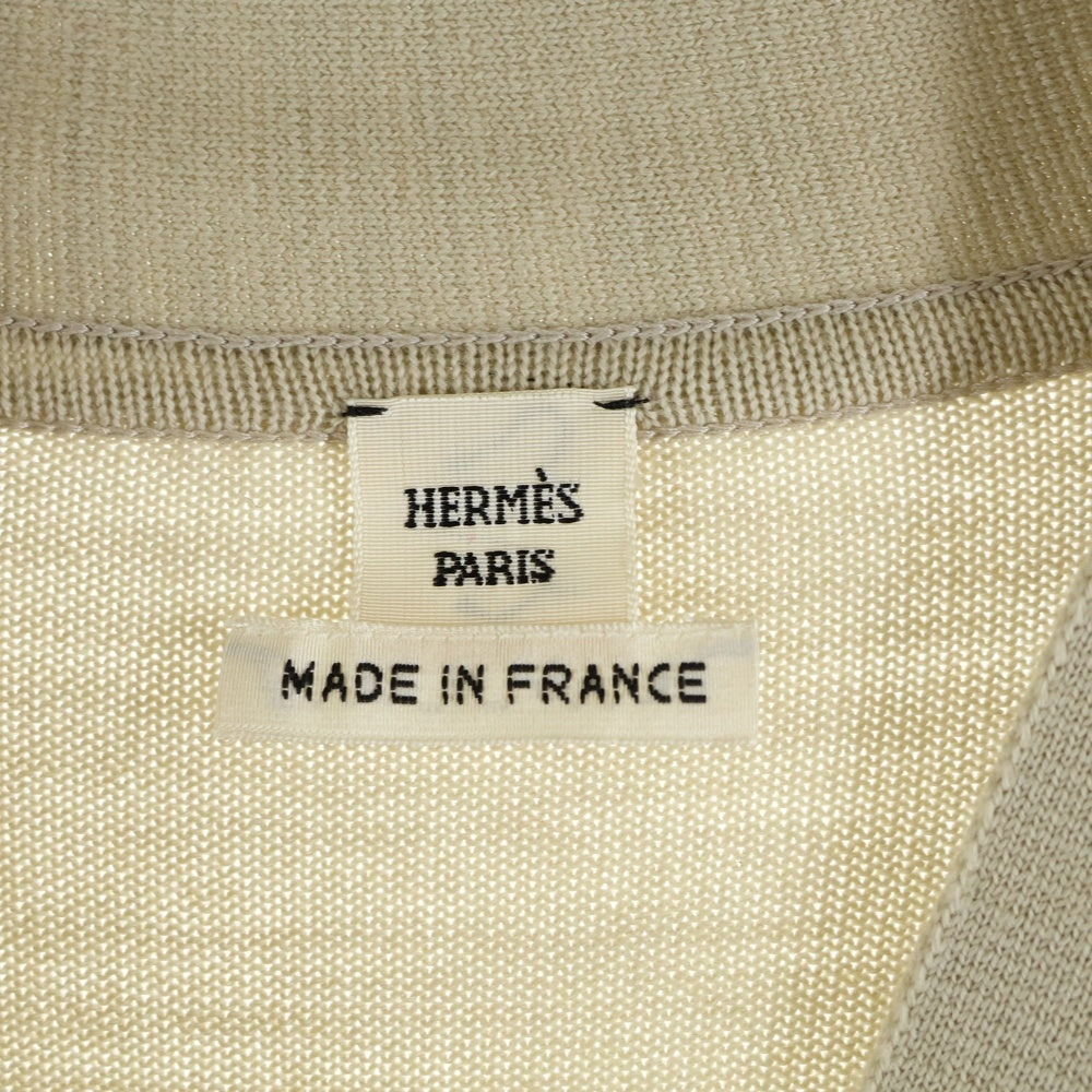 未使用 エルメス HERMES カーディガン 25AW キャンディリブリス バンダナ ニット ウール トップス 36(S相当) ベージュ HERMES(エルメス) スエードレザー切り替え ウールニット 長袖