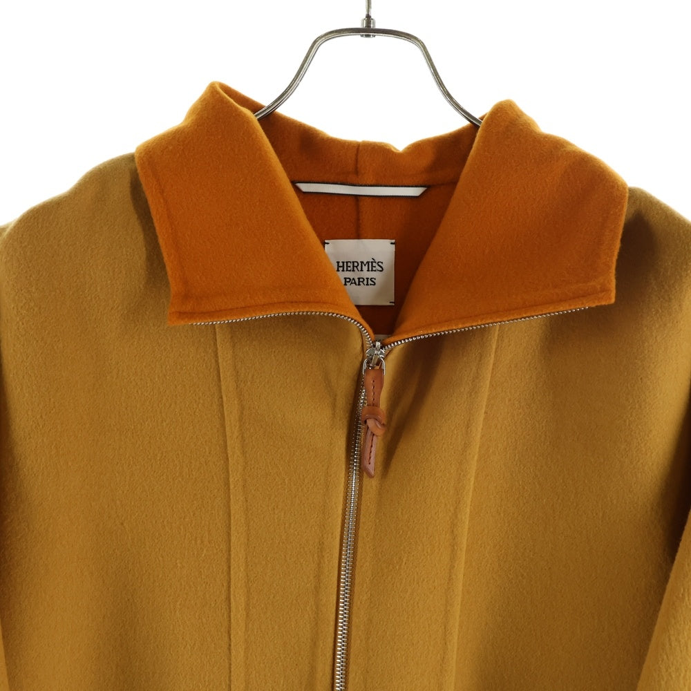 HERMES(エルメス) カシミヤ バイカラー ジップアップ コート オレンジ レディース