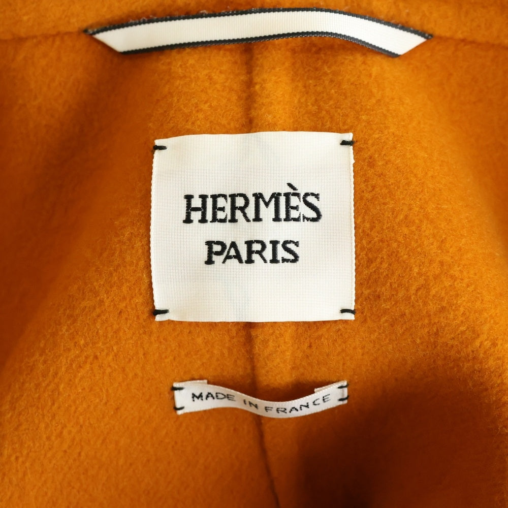 HERMES(エルメス) カシミヤ バイカラー ジップアップ コート オレンジ レディース