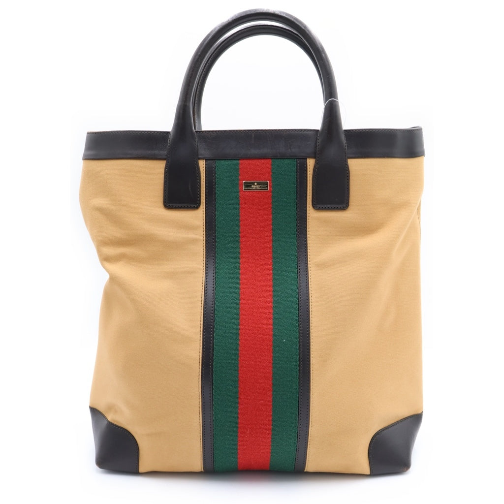 GUCCI(グッチ) トートバッグ ハンドバッグ ブラウン×キャメル キャンバス×レザー 002・1121 ゴールド金具 レディース