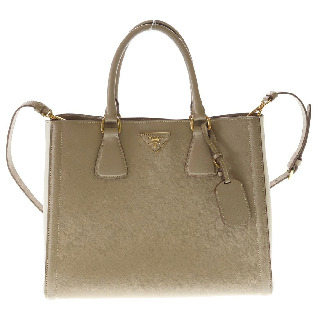 PRADA(プラダ) ガレリア 2WAYバッグ ハンドバッグ ショルダーバッグ ベージュ×アイボリー レザー 1BG007 ゴールド金具 レディース