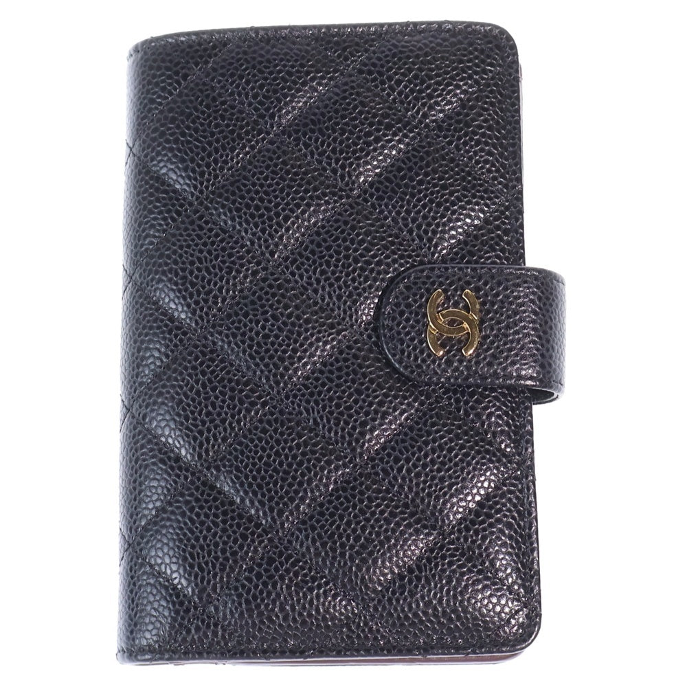 CHANEL(シャネル) 二つ折り財布 ウォレット カードケース ブラック キャビアスキン A48667 ゴールド金具 レディース