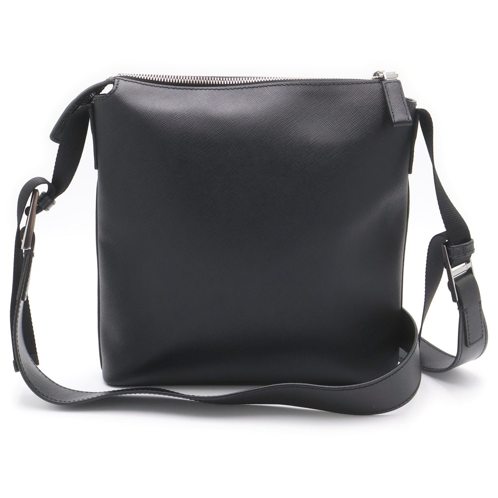 PRADA(プラダ) サフィアーノ ショルダーバッグ サコッシュ ブラック レザー 2VH062 シルバー金具 レディース