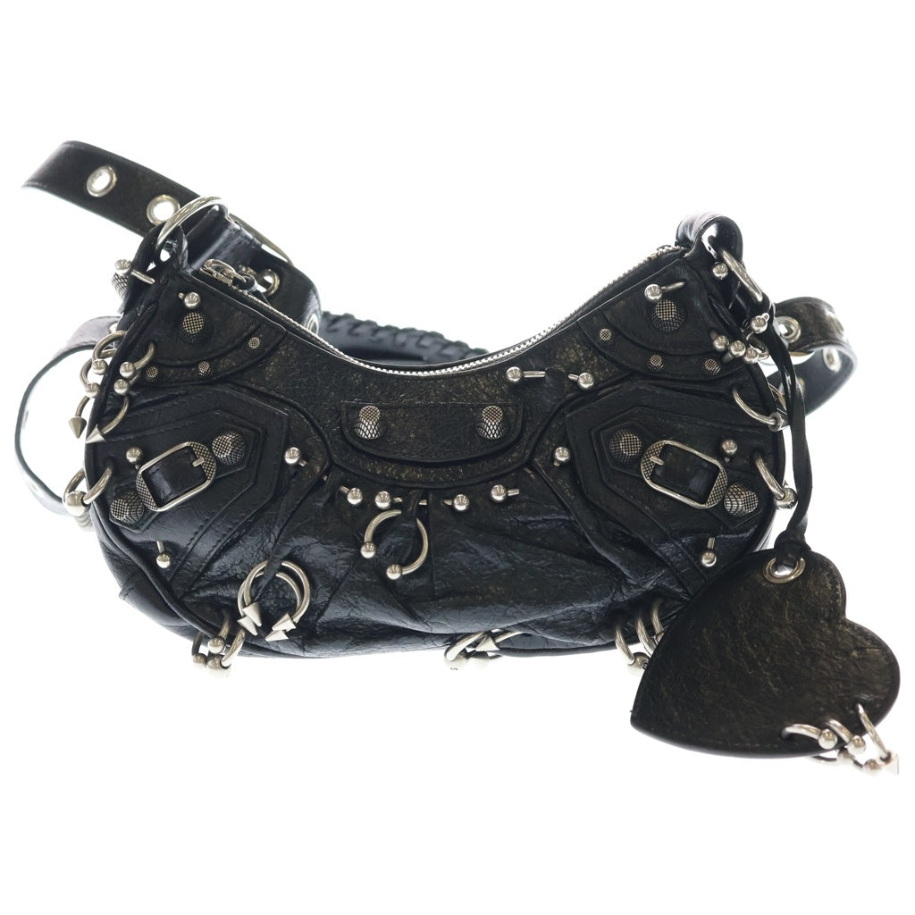 BALENCIAGA(バレンシアガ) ル・カゴールXS ピアス ショルダーバッグ ブラック レザー 671309 シルバー金具 レディース
