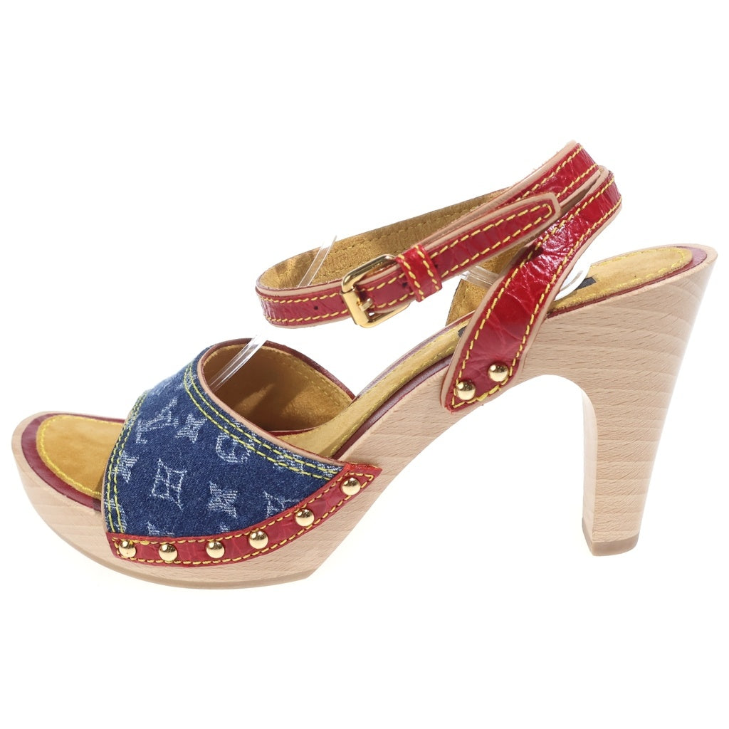 LOUIS VUITTON(ルイヴィトン) モノグラムデニム ストラップ ヒール サンダル シューズ インディゴ/レッド レディース CL0035