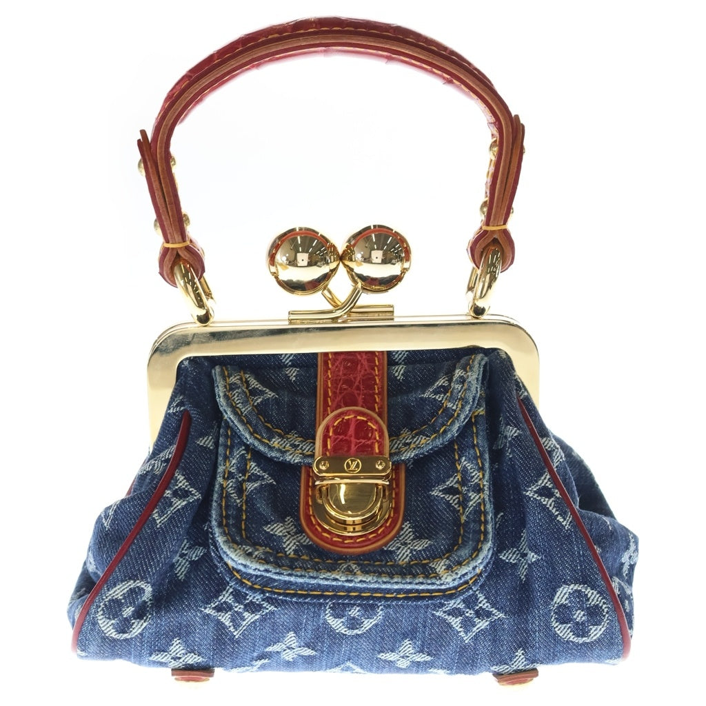 LOUIS VUITTON(ルイヴィトン) モノグラムデニム サックフェルモワール ハンドバッグ ミニバッグ インディゴブルー×レッド デニム×クロコ ゴールド金具