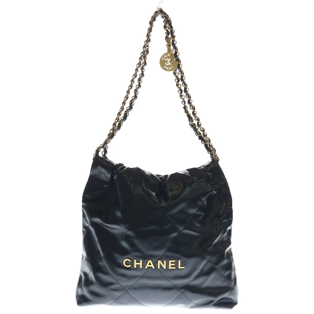 CHANEL(シャネル) シャネル22 スモール チェーンショルダーバッグ ブラック シャイニーカーフ ゴールド金具 レディース
