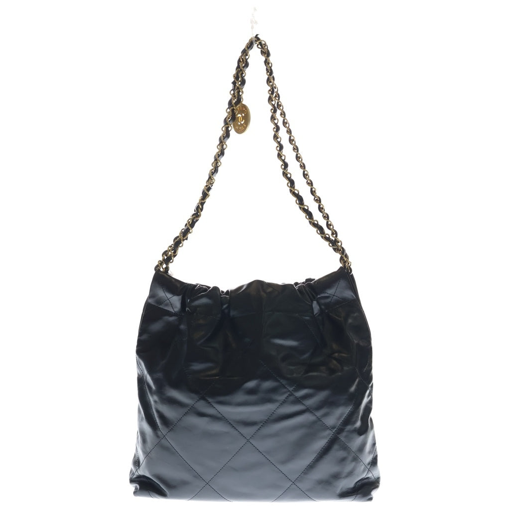 CHANEL(シャネル) シャネル22 スモール チェーンショルダーバッグ ブラック シャイニーカーフ ゴールド金具 レディース