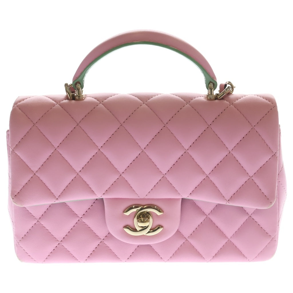 CHANEL(シャネル) トップハンドル ミニフラップバック チェーンショルダー ラムスキン ピンクAS2431 レディース