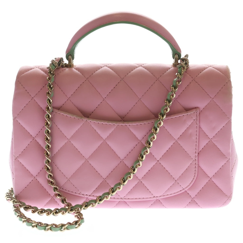 CHANEL(シャネル) トップハンドル ミニフラップバック チェーンショルダー ラムスキン ピンクAS2431 レディース