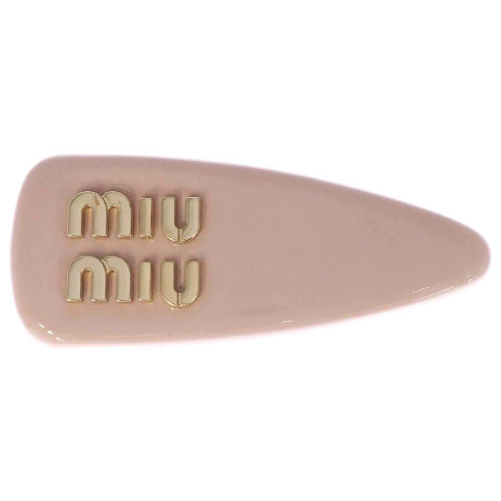miumiu(ミュウミュウ) ロゴ ヘアクリップ バレッタ ピンク レザー