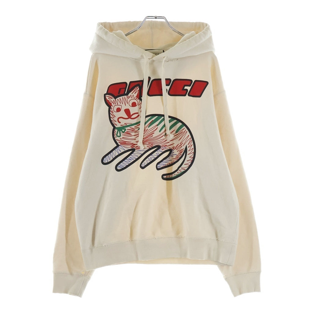 GUCCI(グッチ) キャットプリント ダメージパーカー フーディー ベージュ #S 634674 XJCVV