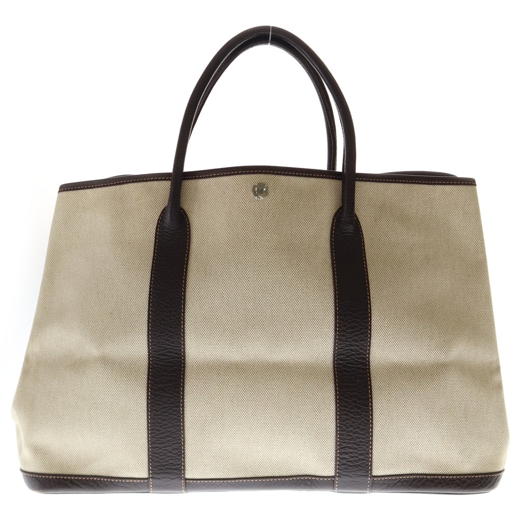 HERMES(エルメス) ガーデンパーティMM トートバッグ ハンドバッグ アイボリー×ブラウン トワルアッシュ×ネゴンダ □H刻印 シルバー金具 レディース