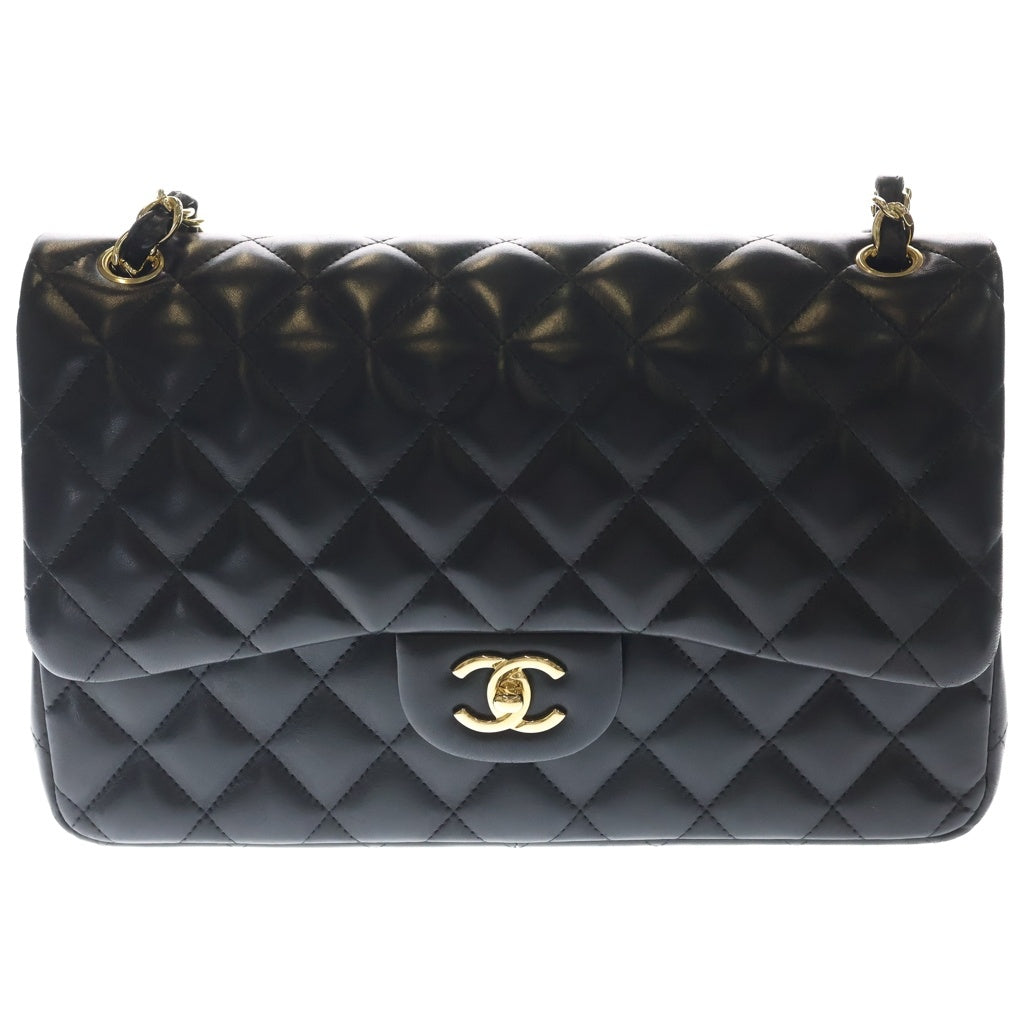 CHANEL(シャネル) デカマトラッセ30 ラムスキン レザー Wフラップ Wチェーン ショルダーバッグ ゴールド金具 ブラック 14番台 レディース