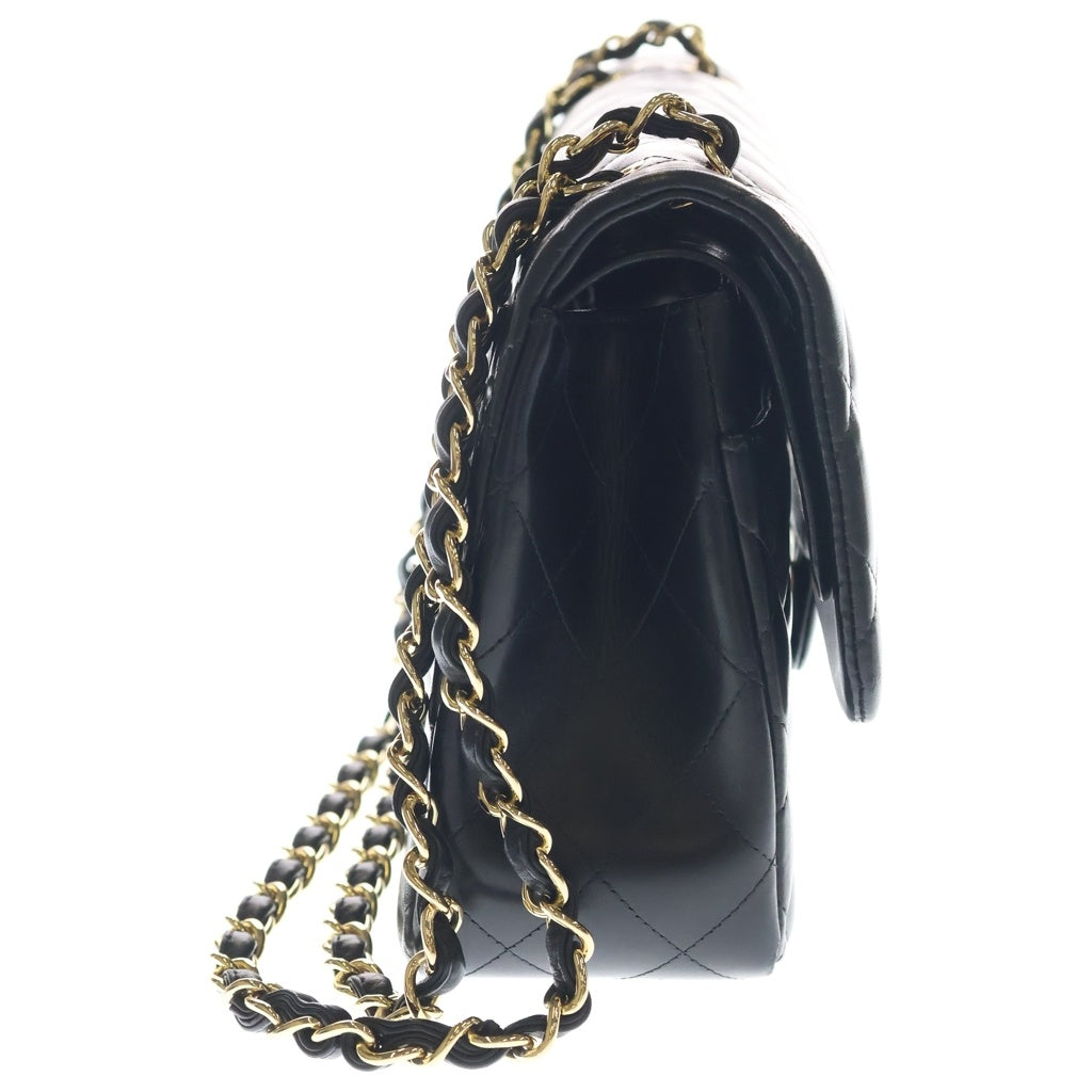 CHANEL(シャネル) デカマトラッセ30 ラムスキン レザー Wフラップ Wチェーン ショルダーバッグ ゴールド金具 ブラック 14番台 レディース