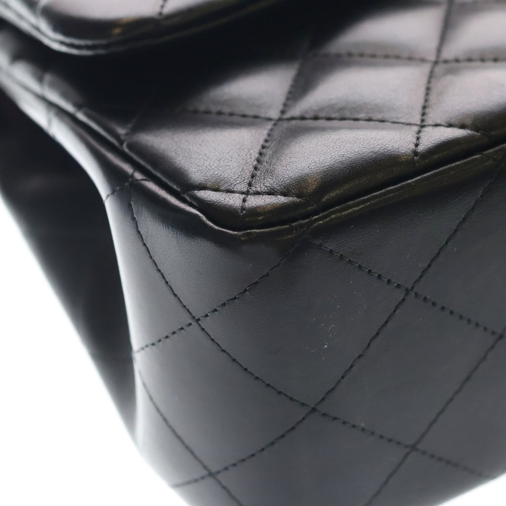 CHANEL(シャネル) デカマトラッセ30 ラムスキン レザー Wフラップ Wチェーン ショルダーバッグ ゴールド金具 ブラック 14番台 レディース