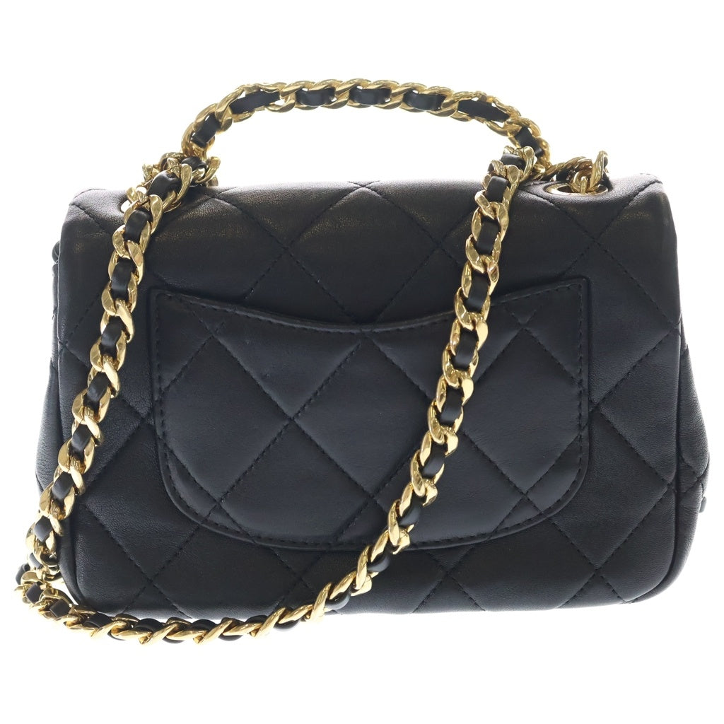 CHANEL(シャネル) ミニマトラッセ トップハンドル チェーンショルダーバッグ ミニバッグ ブラック ラムスキン AS3748 ゴールド金具 レディース