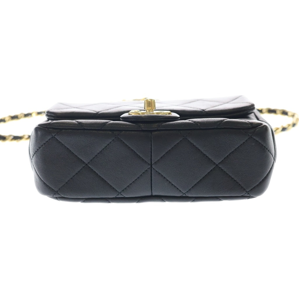 CHANEL(シャネル) ミニマトラッセ トップハンドル チェーンショルダーバッグ ミニバッグ ブラック ラムスキン AS3748 ゴールド金具 レディース