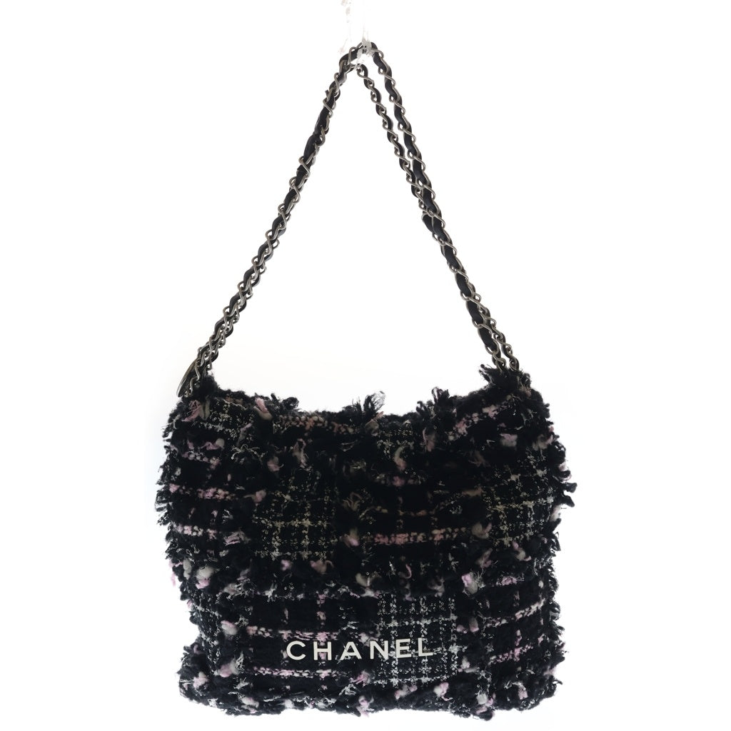 CHANEL(シャネル) シャネル22 スモール チェーンハンドバッグ トートバッグ ブラック×ピンク ツイード シルバー金具 レディース