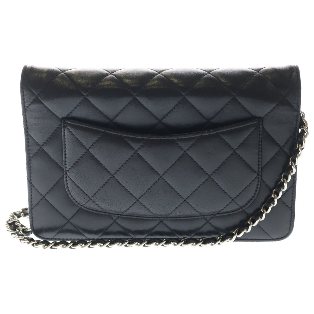 CHANEL(シャネル) ココマーク マトラッセ ラムスキン シルバー金具 チェーンウォレット ショルダーバッグ ブラック レディース