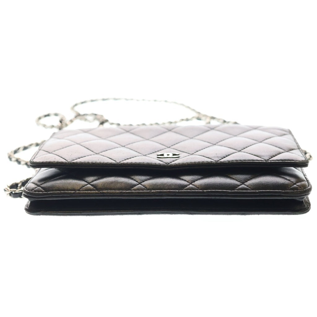 CHANEL(シャネル) ココマーク マトラッセ ラムスキン シルバー金具 チェーンウォレット ショルダーバッグ ブラック レディース