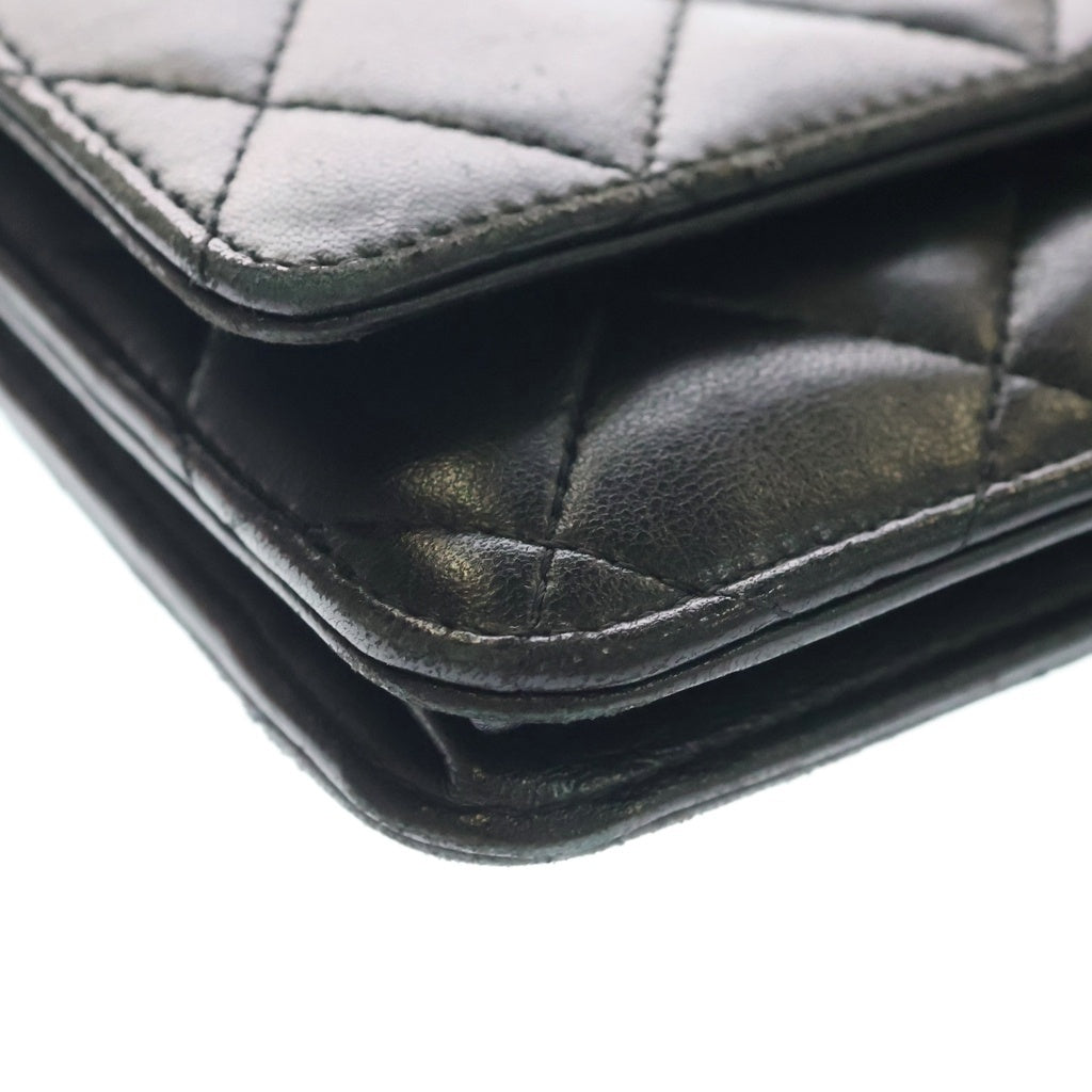 CHANEL(シャネル) ココマーク マトラッセ ラムスキン シルバー金具 チェーンウォレット ショルダーバッグ ブラック レディース