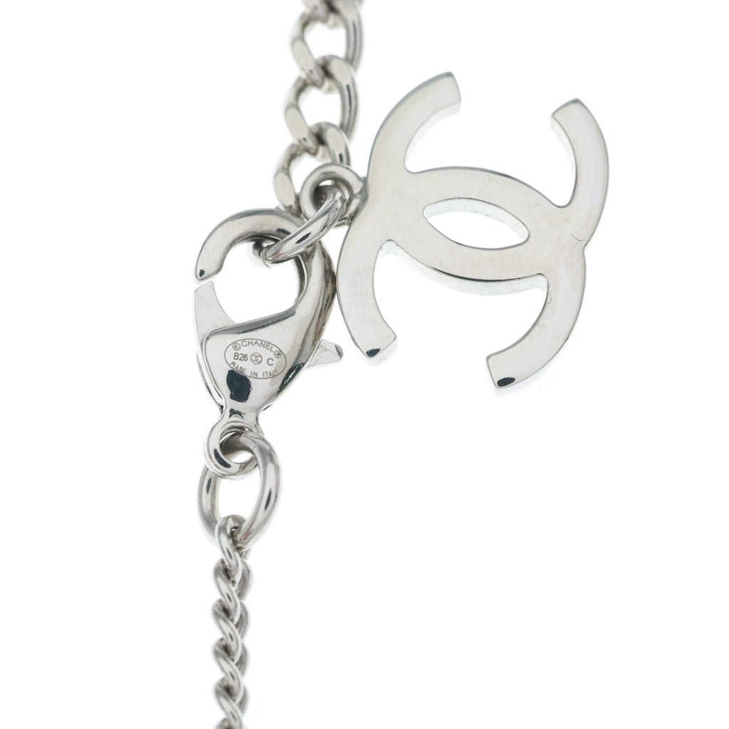 CHANEL(シャネル) ココマーク ラウンド ラインストーン レザー チェーン ネックレス シルバー B26C レディース