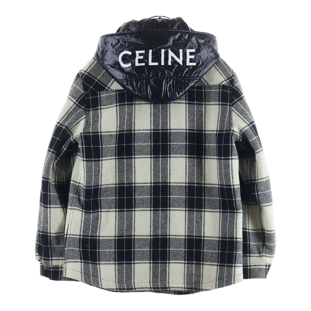 CELINE(セリーヌ) 21AW キルティング フランネルシャツ フーデッドロゴブルゾン フード付きジャケット ホワイト/ブラック 2W4100010
