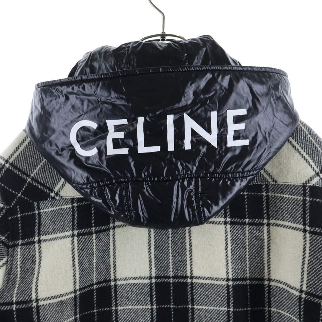 CELINE(セリーヌ) 21AW キルティング フランネルシャツ フーデッドロゴブルゾン フード付きジャケット ホワイト/ブラック 2W4100010