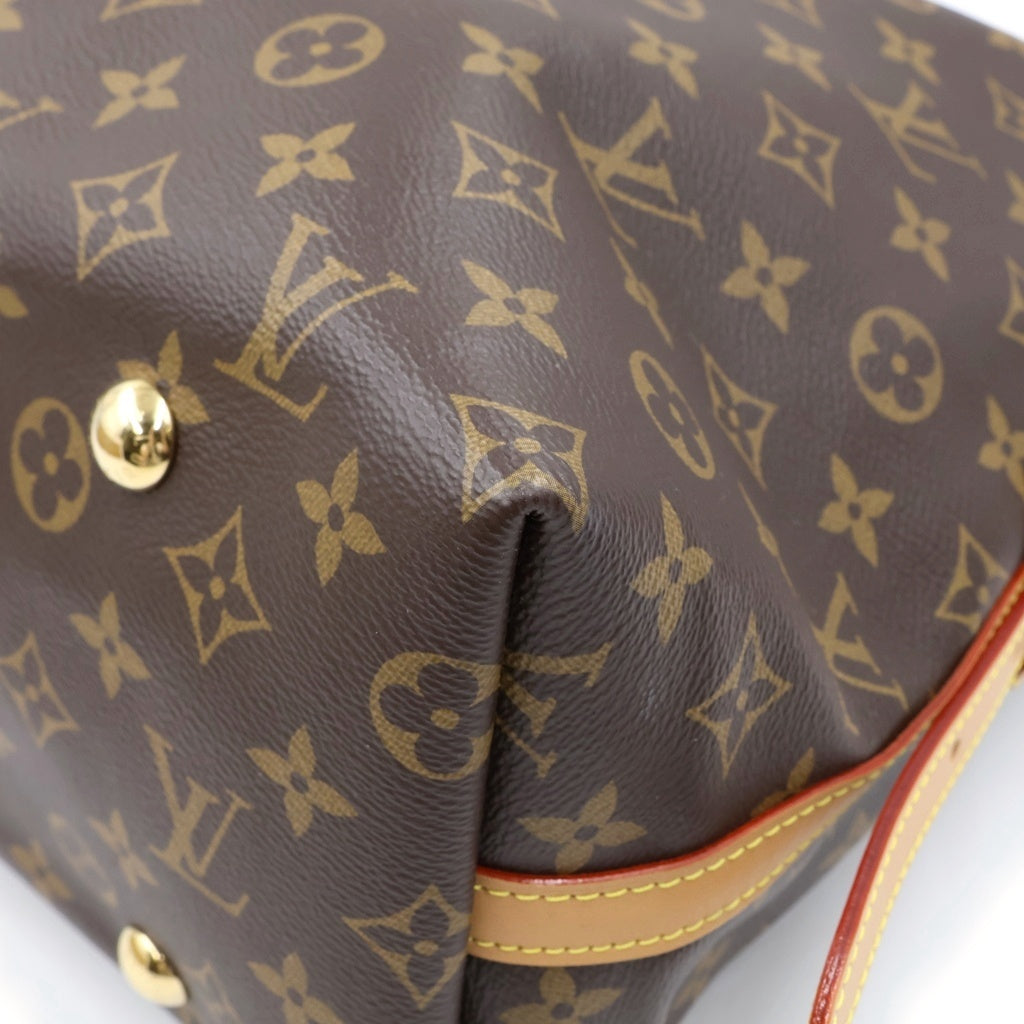 LOUIS VUITTON(ルイヴィトン) モノグラム キャリーオールNM MM ショルダーバッグ ブラウン レザー×PVC M46197 ゴールド金具 レディース