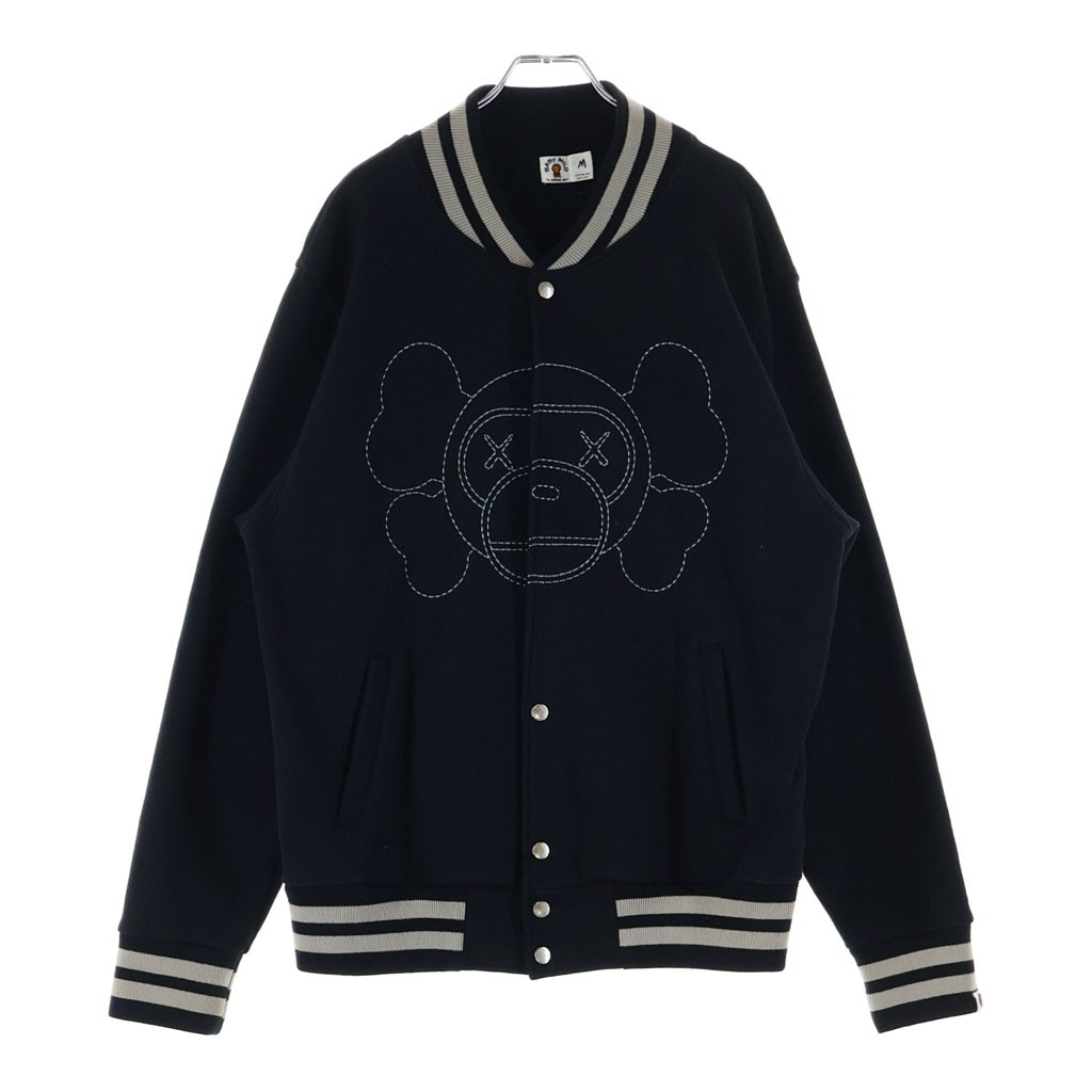 A BATHING APE(アベイシングエイプ) ×KAWS Milo Varsity Jacket カウズ マイロ刺繍 バーシティージャケット スタジャン ブラック