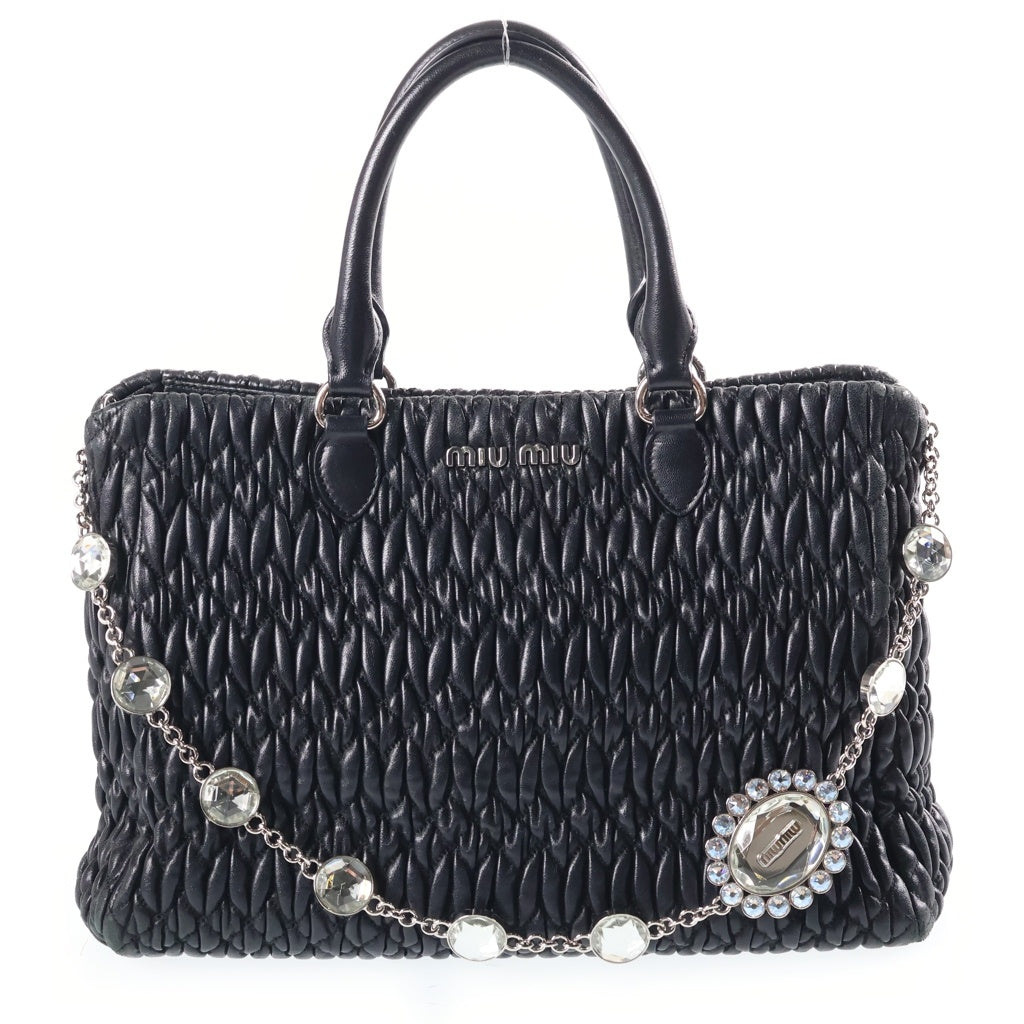 miumiu(ミュウミュウ) ナッパクリスタル マテラッセ 2WAY ショルダーバッグ ハンドバッグ レザー ブラック 5BA067 レディース