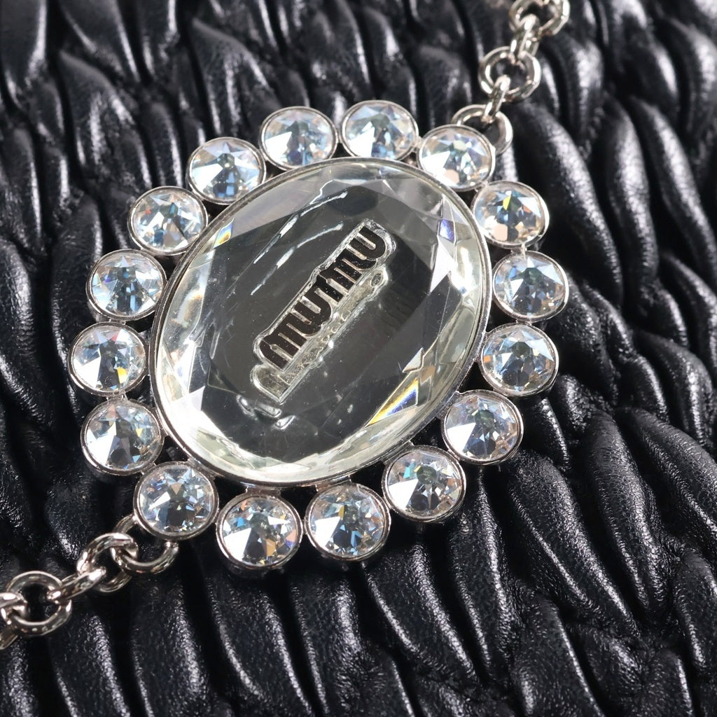 miumiu(ミュウミュウ) ナッパクリスタル マテラッセ 2WAY ショルダーバッグ ハンドバッグ レザー ブラック 5BA067 レディース