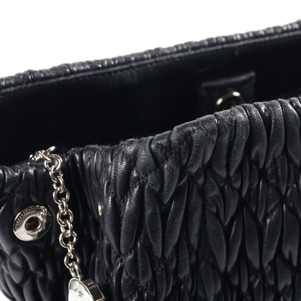 miumiu(ミュウミュウ) ナッパクリスタル マテラッセ 2WAY ショルダーバッグ ハンドバッグ レザー ブラック 5BA067 レディース