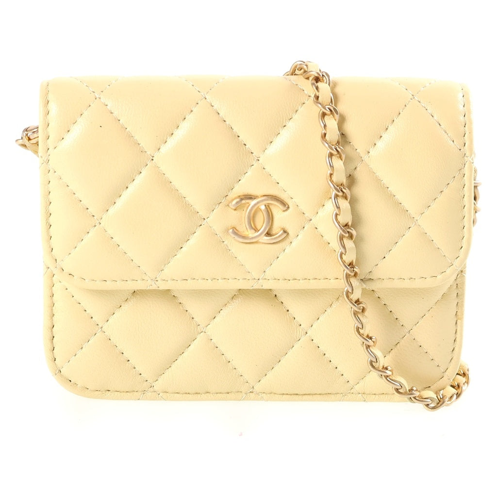 CHANEL(シャネル) マトラッセ ミニ チェーンショルダーバッグ ライトイエロー ラムスキン AP1628 ゴールド金具 レディース