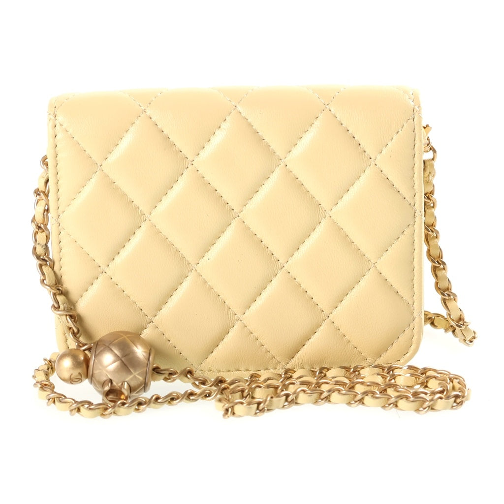 CHANEL(シャネル) マトラッセ ミニ チェーンショルダーバッグ ライトイエロー ラムスキン AP1628 ゴールド金具 レディース