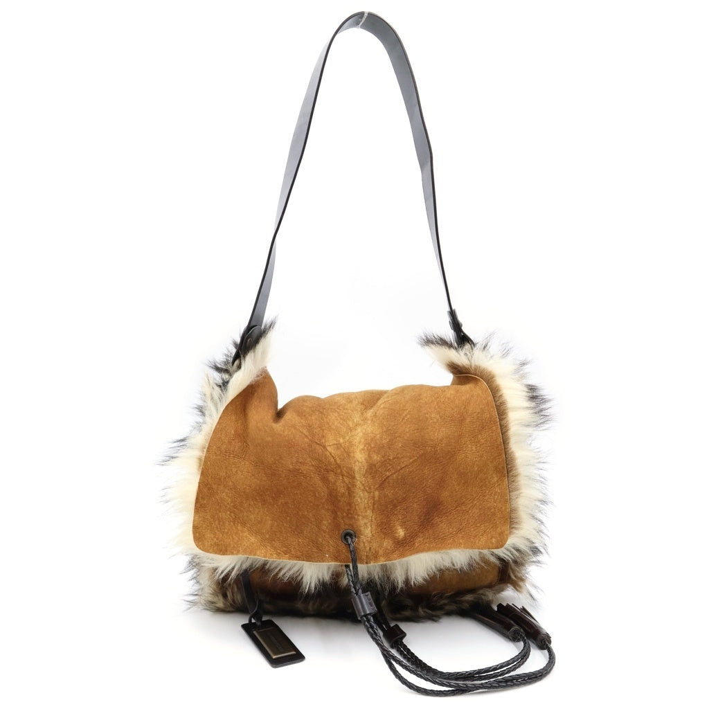 DOLCE & GABBANA(ドルチェアンドガッバーナ) ファーショルダーバッグ ブラウン レザー レディース