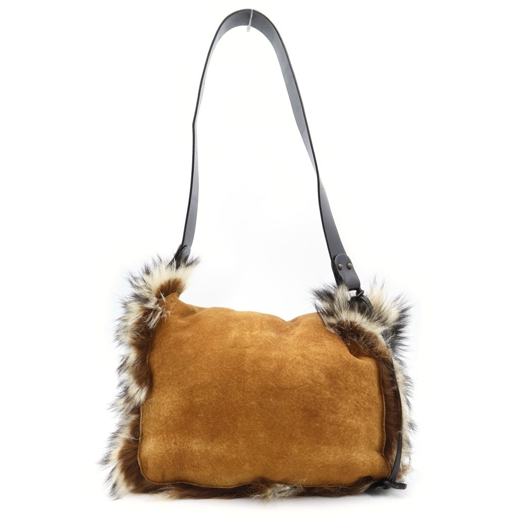 DOLCE & GABBANA(ドルチェアンドガッバーナ) ファーショルダーバッグ ブラウン レザー レディース